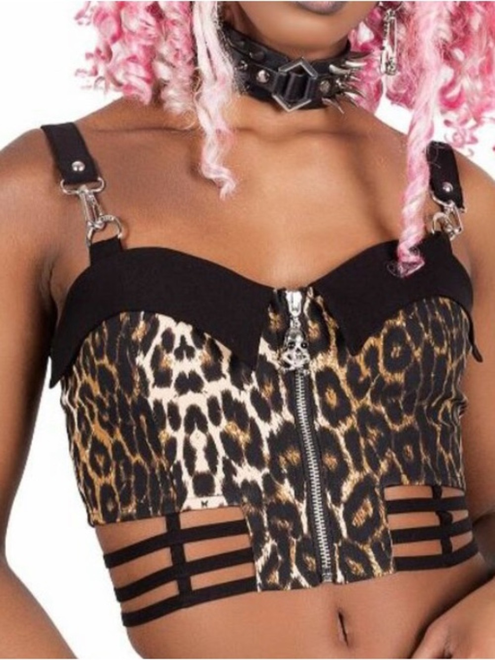 NWT Killstar Shes Cagey Leopard Print Corset Crop Top Women M Goth Alt Punk Edgy